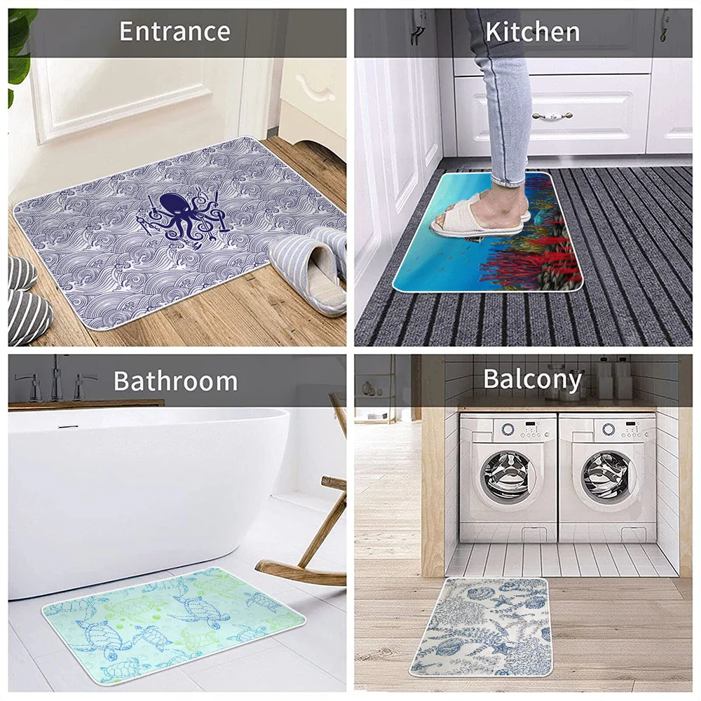 

Aquatic Creatures Camper Carpet Bathroom Entrance Doormat Bath Indoor Floor Rugs Absorbent Mat Anti-slip Kitchen Rug
