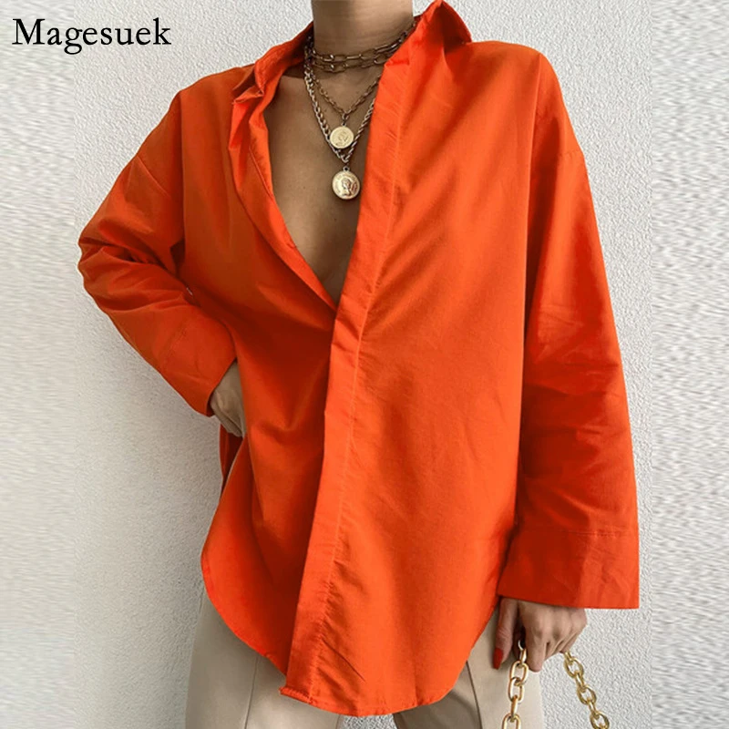 

2022 Fashion Office Lady Slim Casual Shirts Loose Button Women's Shirts Tops Cotton Solid Long Sleeve Blouse Women Tops 18918
