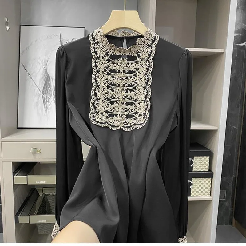 

Рубашки с вышивкой из бисера шелковая блузка женские топы