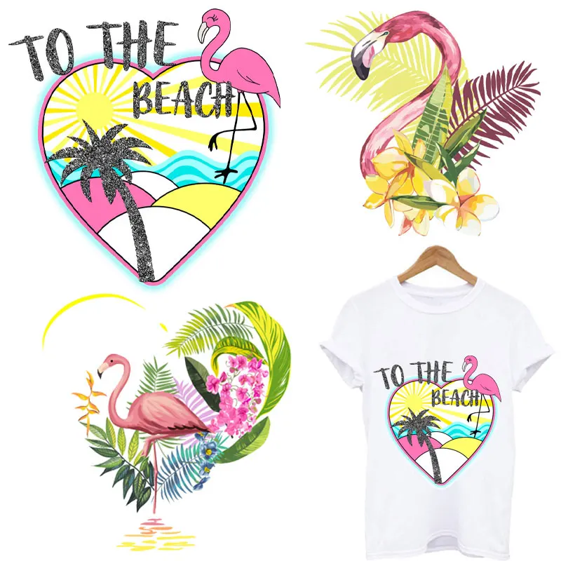 

2022 Flamingo Coconut Tree Clothing Thermoadhesive Patches Iron-on Transfers for Clothing Badges Accessories Fusible Patch