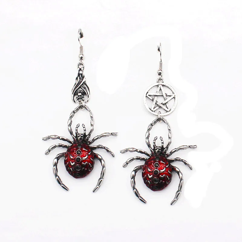 

European and American Punk Jewelry Earrings Halloween New Funny Bat Five-Star Red Oil Dripping Spider Earrings