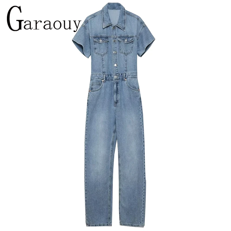 

Новинка 2022, Женское боди Garaouy, повседневное универсальное боди с лацканами и короткими рукавами, украшенное карманами, длинное боди с высоко...