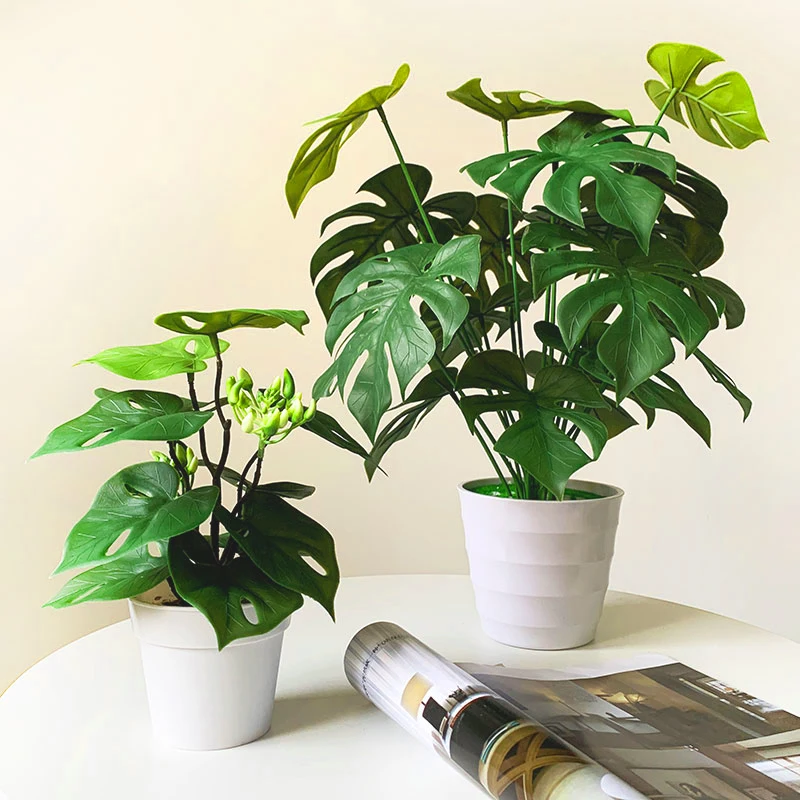 

Artificial Green Monstera Palm Leaf Fake Plant Long Branch Tropical Green Plant Garden Living Room Bedroom Balcony Decoration