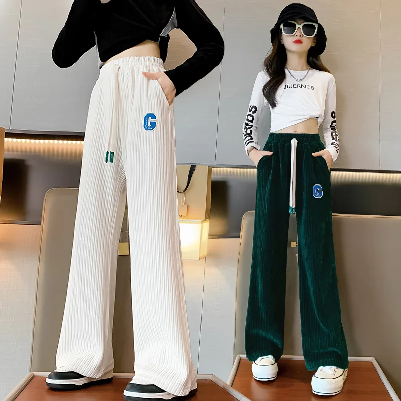 

Children's Chenille Pants 2023 Spring Autumn Teen Girls Wide Leg Pants Kids Clothing Casual Loose Girls Chenille Trousers
