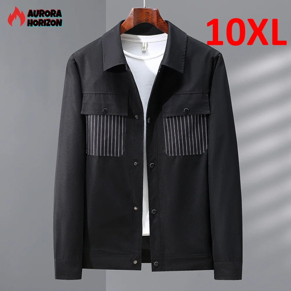 

AuroraHorizon 2023 New Spring Jacket Men Plus Size Jackets Pocket Patchwork Fashion Casual Buttons Jacket Male Big Size 9XL 10XL