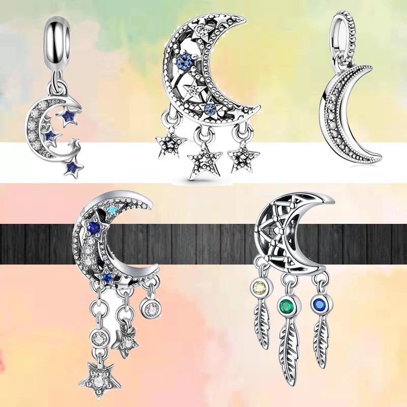 Fashion Shining Moon Dream Catcher Astronaut Classic Bead Pendant Fit Original Brand 3mm Charms Silver Color Bracelets DIY Gifts