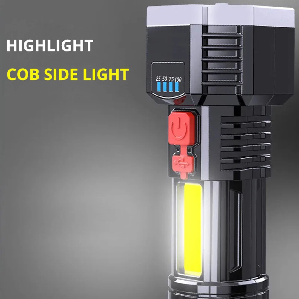 

LED+COB Camping Flashlight Micro USB Charging Waterproof Fishing Flashlight 4 Modes 500LM 1200mAh for Outdoor Hiking