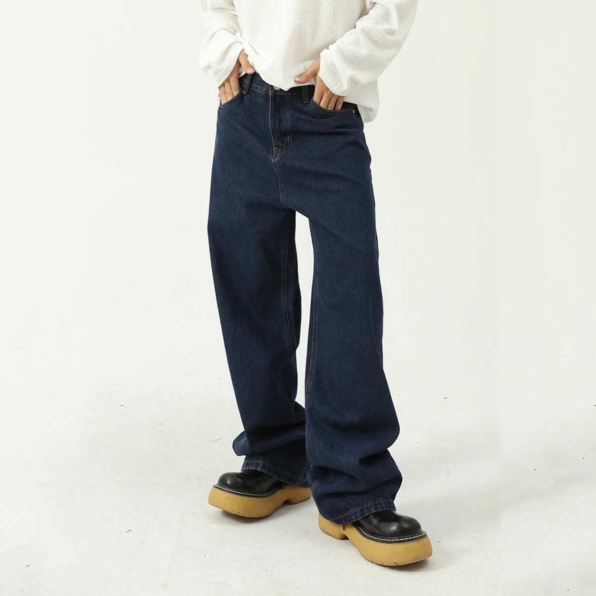 Men's and Women's Korean Version Loose Mid-waist Baggy Jeans Y2K Style Dark Blue Hip Hop Casual Pants Y2k Men’s Jeans