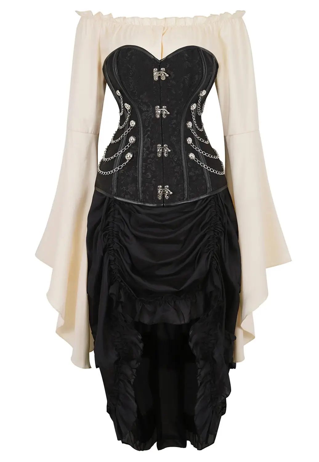 

Готический корсет, платье, юбка-бюстье с блузкой, женский сексуальный костюм из 3 предметов, готический костюм