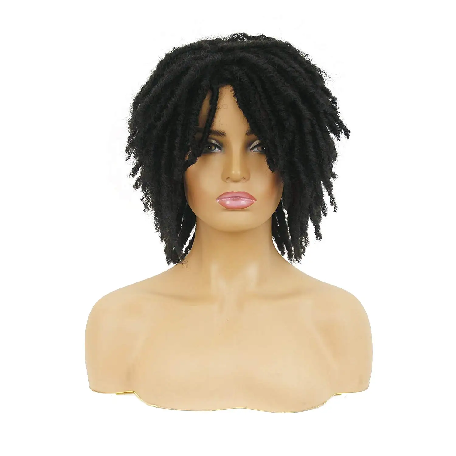 

Short Soft Dreadlock Synthetic Wigs For Black Women Afro Kinky Curly Hair With Bangs Ombre Brown Crochet Twist Hair
