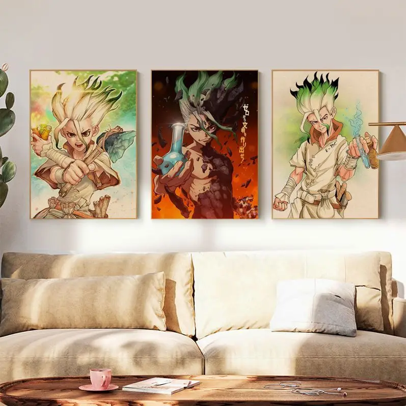 

Dr.STONE Classic Vintage Posters Decoracion Painting Wall Art White Kraft Paper Wall Decor