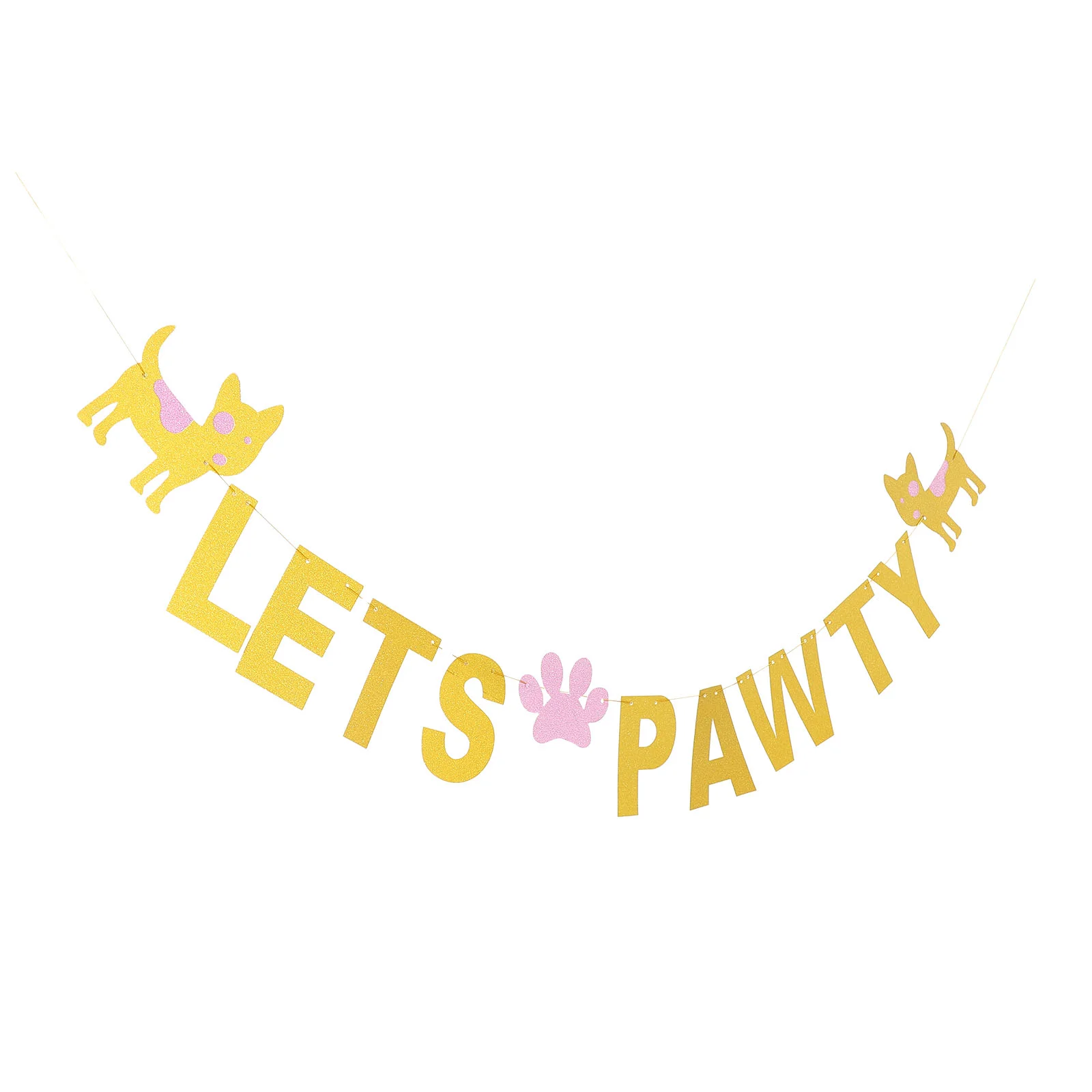 

Birthday Banner Pawty Party Dog Lets Pet S Decorations Let Supplies Garland Sign Decor Cat Happy Glitter Kitten Bunting Paw