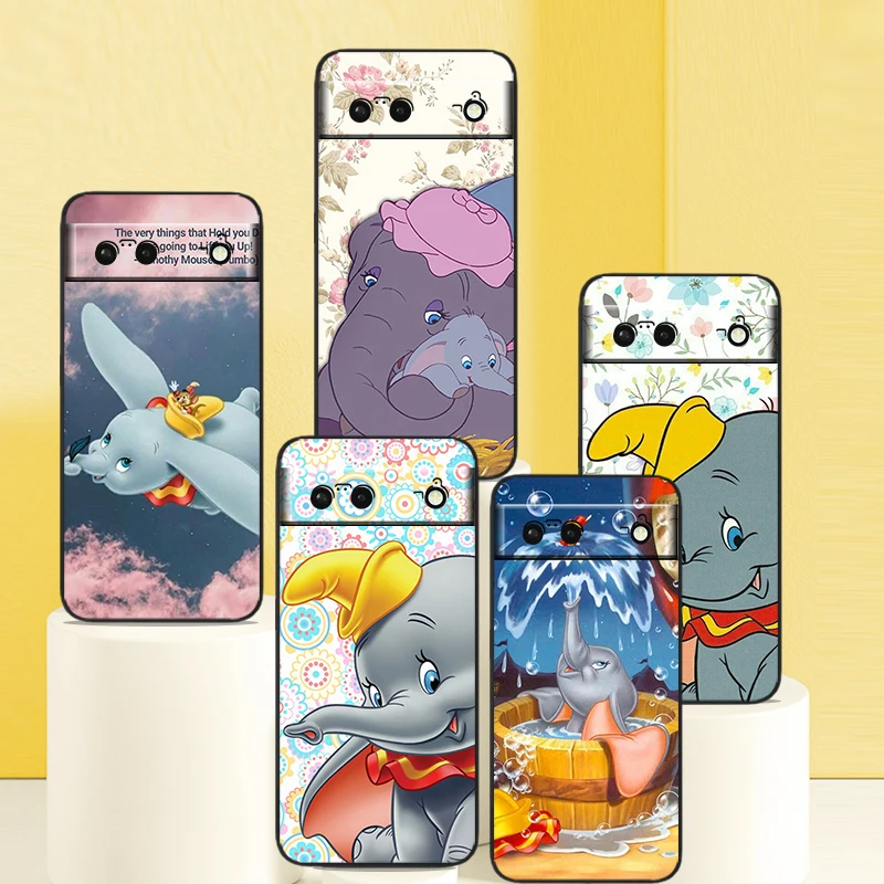 

Phone Case For Google Pixel 7 6 Pro 6A 5A 5 4 4A XL 5G Black Shell Soft Cover Disney Dumbo Cartoon Fundas Coque Capa