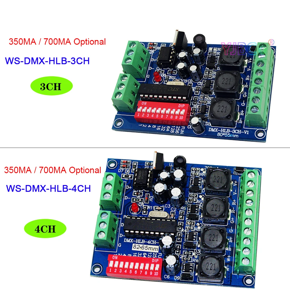 3CH/4CH DMX512 Decoder 350MA/700MA RGB RGBW LED Light Controller 5V-36V DMX512 Decoder 3/4 group alone led(6pin) Output Dimme
