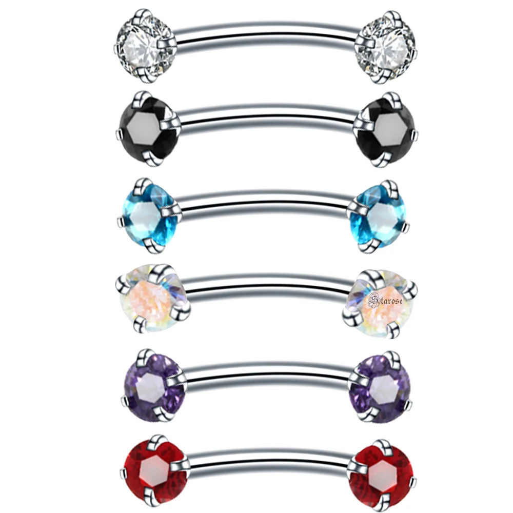 

2Pcs 1.2x8mm Curved Barbell Piercing Eyebrow Piercing Labret Lip Belly Ring Zircon Helix Daith Tragus Rook Ear Piercing Jewelry