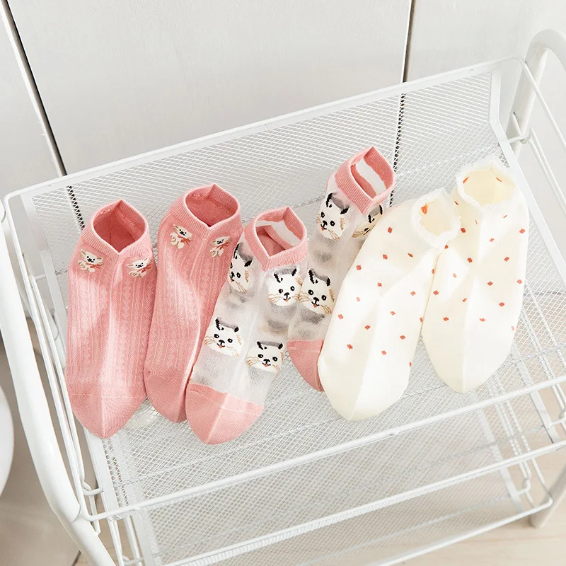 

Носки женские в стиле пэчворк, тонкие повседневные хлопковые розовые носки с изображением кота, с лодочкой, Классические носки для взрослых...