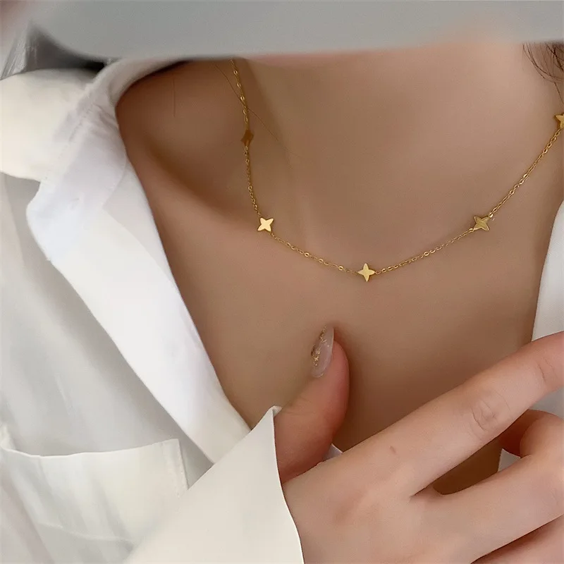 

2023 New Gold Color Mini Star Choker Dainty Clavicle Chain Woman Stainless Steel Necklace for Women Waterproof Jewelry Not Faded