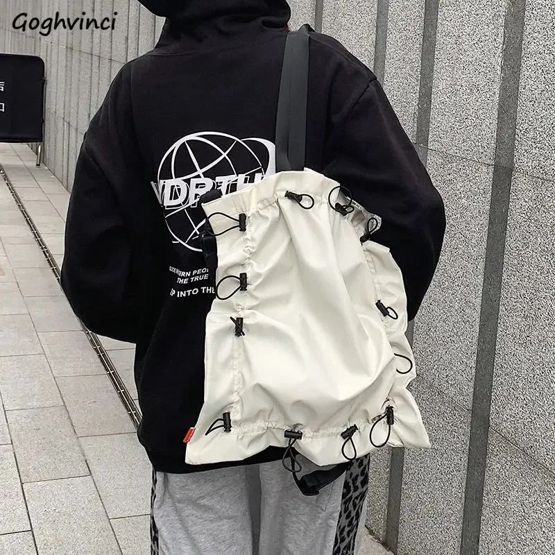 

Shoulder Bags Women Oxford Panelled Couple Harajuku String Waterproof Stylish Adjusted Big Capacity Crossbody Book Portable Bag