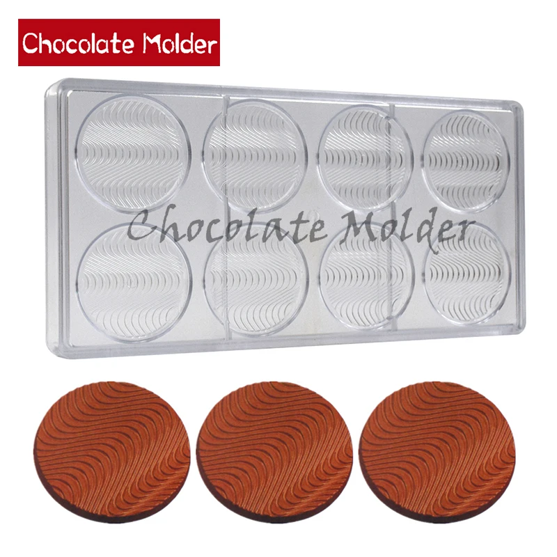 

8 Cavity Polycarbonate Chocolate Molds Wavy Round Cookies Shape Candy Fondant Forms Baking Pastry Tools Mould 1076