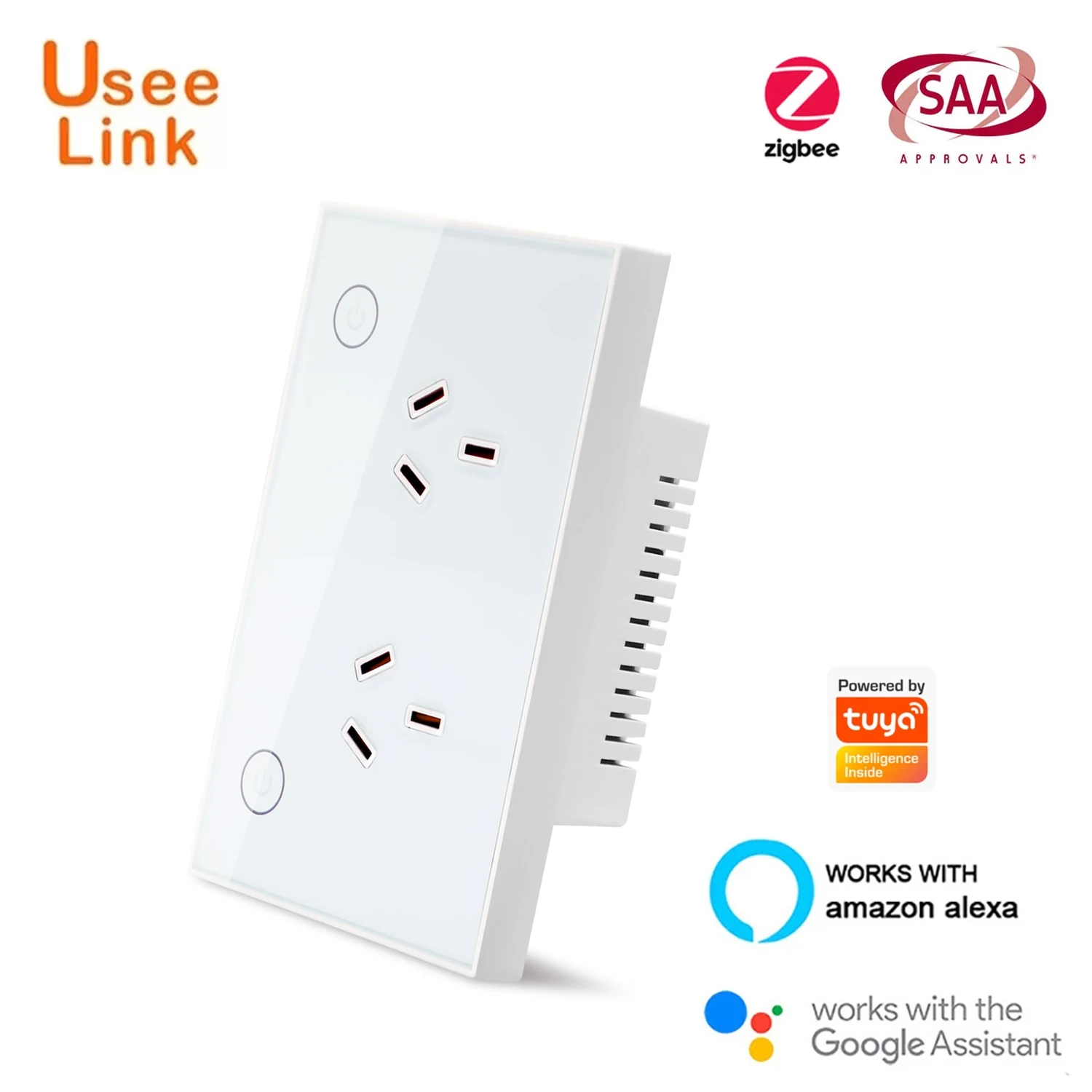 

UseeLink Zigbee Au Smart Wall Socket 16A Surge Protection Smart Home App Remote and Voice Control Works With Alexa,Google Home
