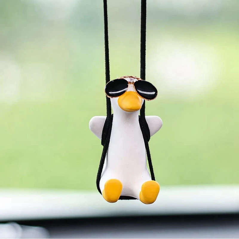 2 Pcs Super Cute Swing Duck Mirror Hanging Car Interior Accessories Rearview Pendant Decoration