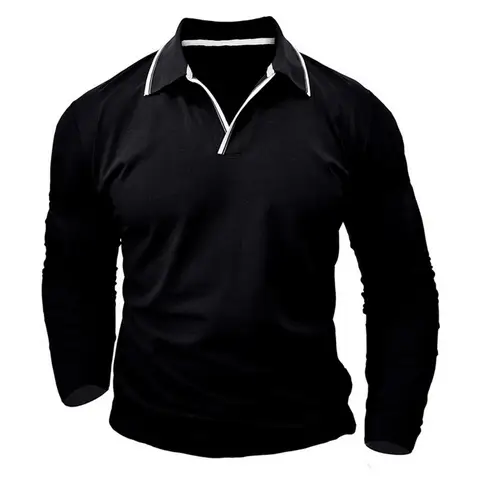 Рубашка мужская с отложным воротником, однотонный Свободный пуловер, Повседневная футболка средней длины с длинным рукавом, в деловом стиле, весна-осень