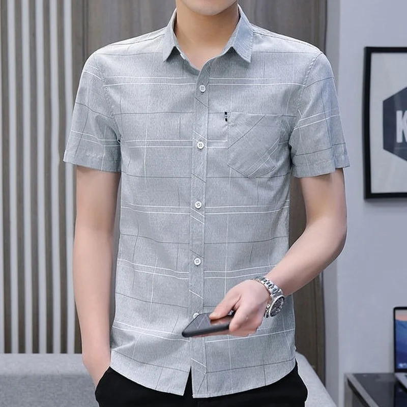 Summer Men Short Sleeve Shirt  Casual Shirts Mens Streetwear Korean Fashion Blouses Men's Clothing Outerwear Tops E87