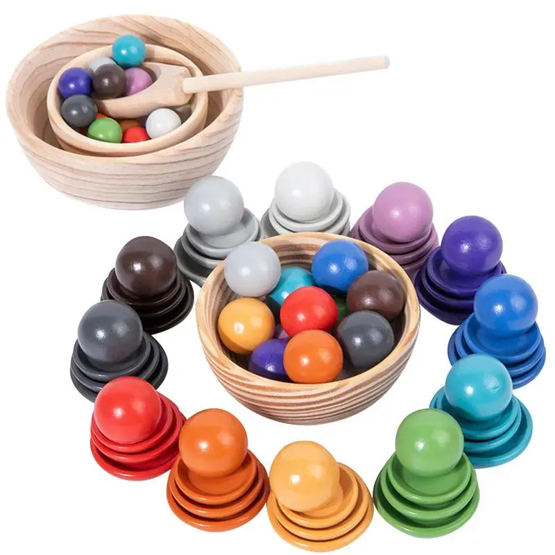 

Rainbow Color Matching Toys Colored Sorting Ball In Saucer Wooden Educational Preschool Toy For Early Learning Children's Indoor