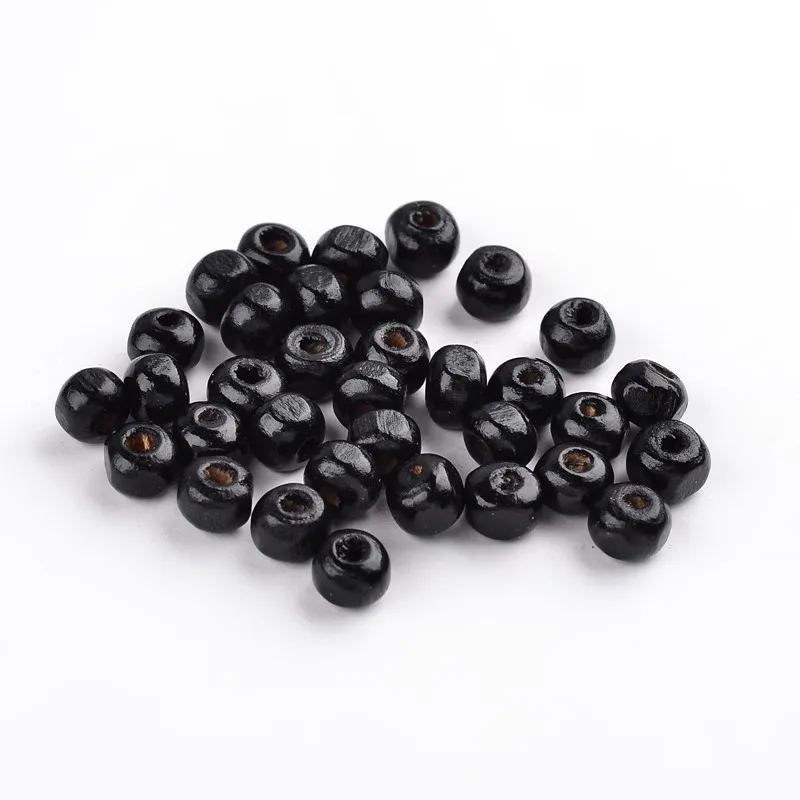 

200PCS Dyed Wood Beads Round Nice for Children's Day Gift Making Lead Free Black 6mm wide 5mm high hole: 1.5mm