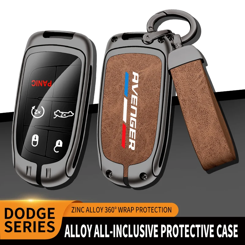 

New Auto TPU Zinc Alloy Key Case Bag For Dodge AVENGER Logo Car Key Chain Car Metal Key Shell Interior Decoration Accessories
