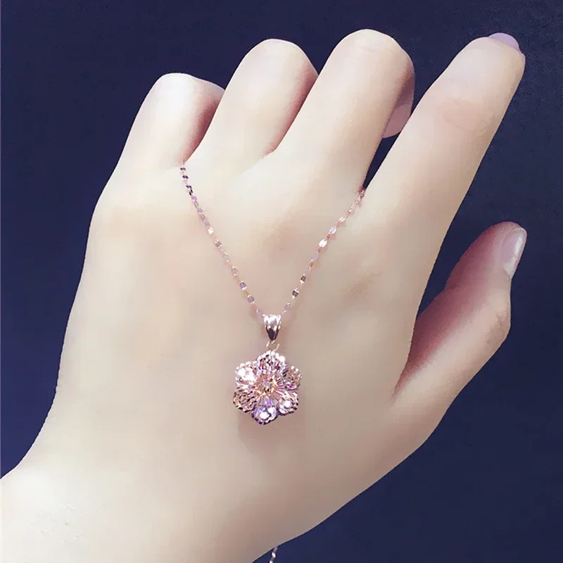 Ожерелье с цветком из фиолетового золота 585 пробы покрытое розовым золотом 14