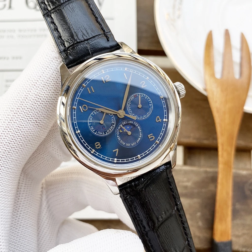 

Мужские автоматические механические часы черные кожаные розовые золотые