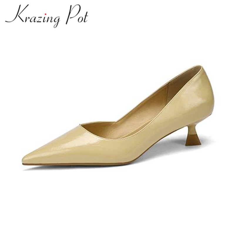 

krazing pot sheep leather pointed toe plus size 42 med thin heels daily wear slip on basic design wedding dating shallow pumps