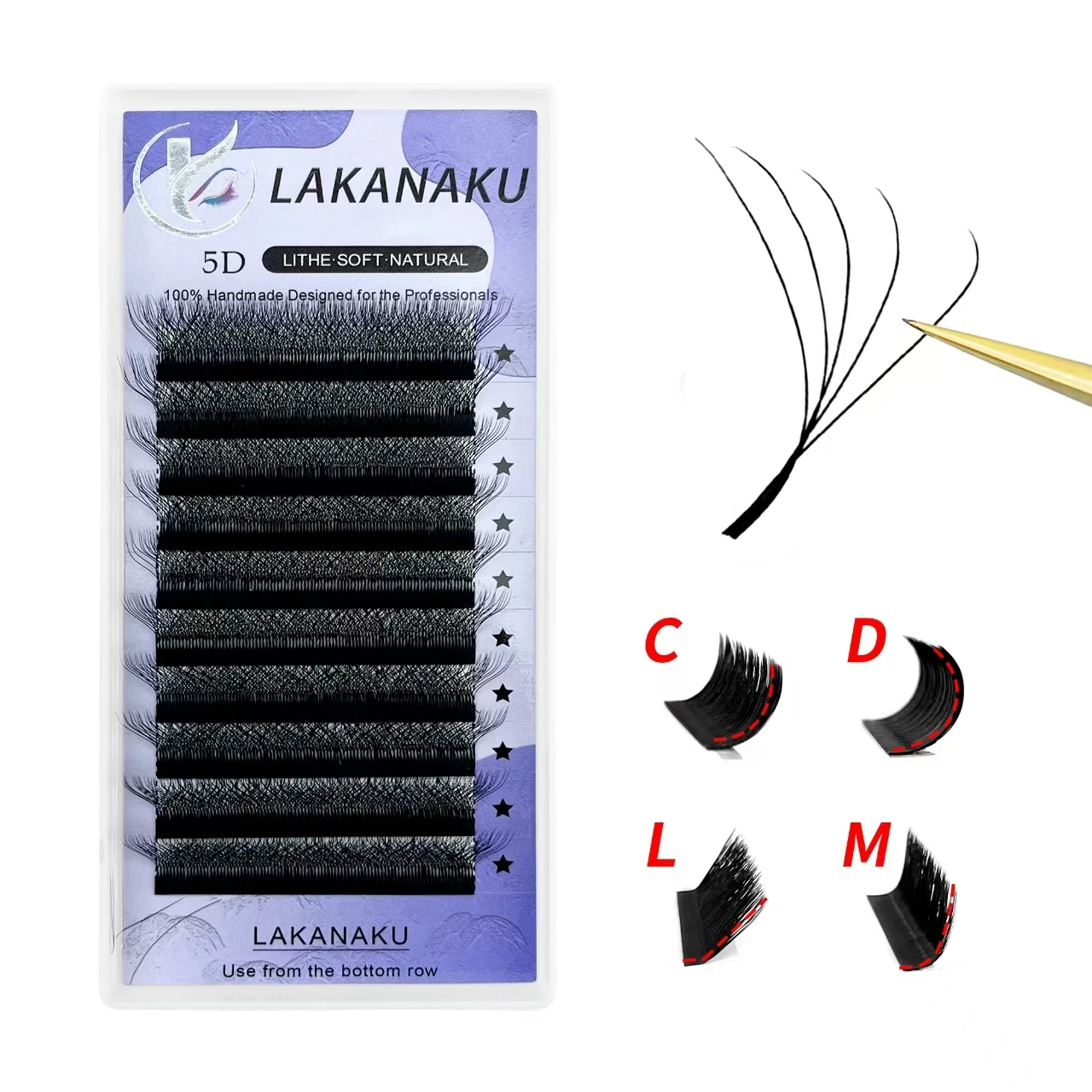 LAKANAKU 3D 4D 5D W Shape Готовые объемные веерные ресницы M/L Curl Bloom Наращивание ресниц
