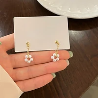 fashion jewelry s925 needle white pearl earrings popular style sweet korean temperament golden chain drop earrings for girl