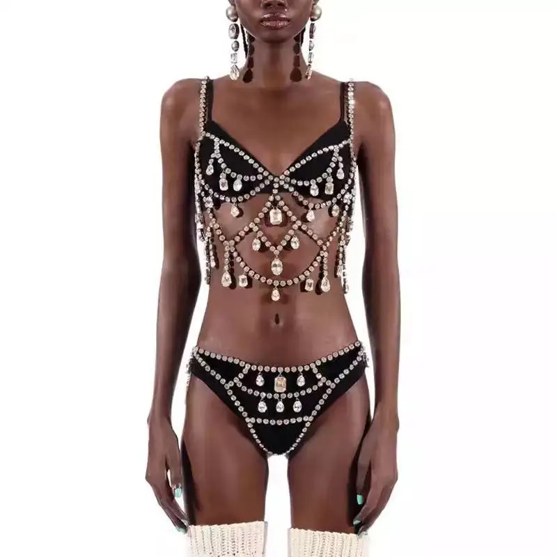 

Luxury New Large Crystal Body Chain New Tassel Sexy Bra Chain Jewelry Accessories Bikini Erotic Chest Chain Set Accessories