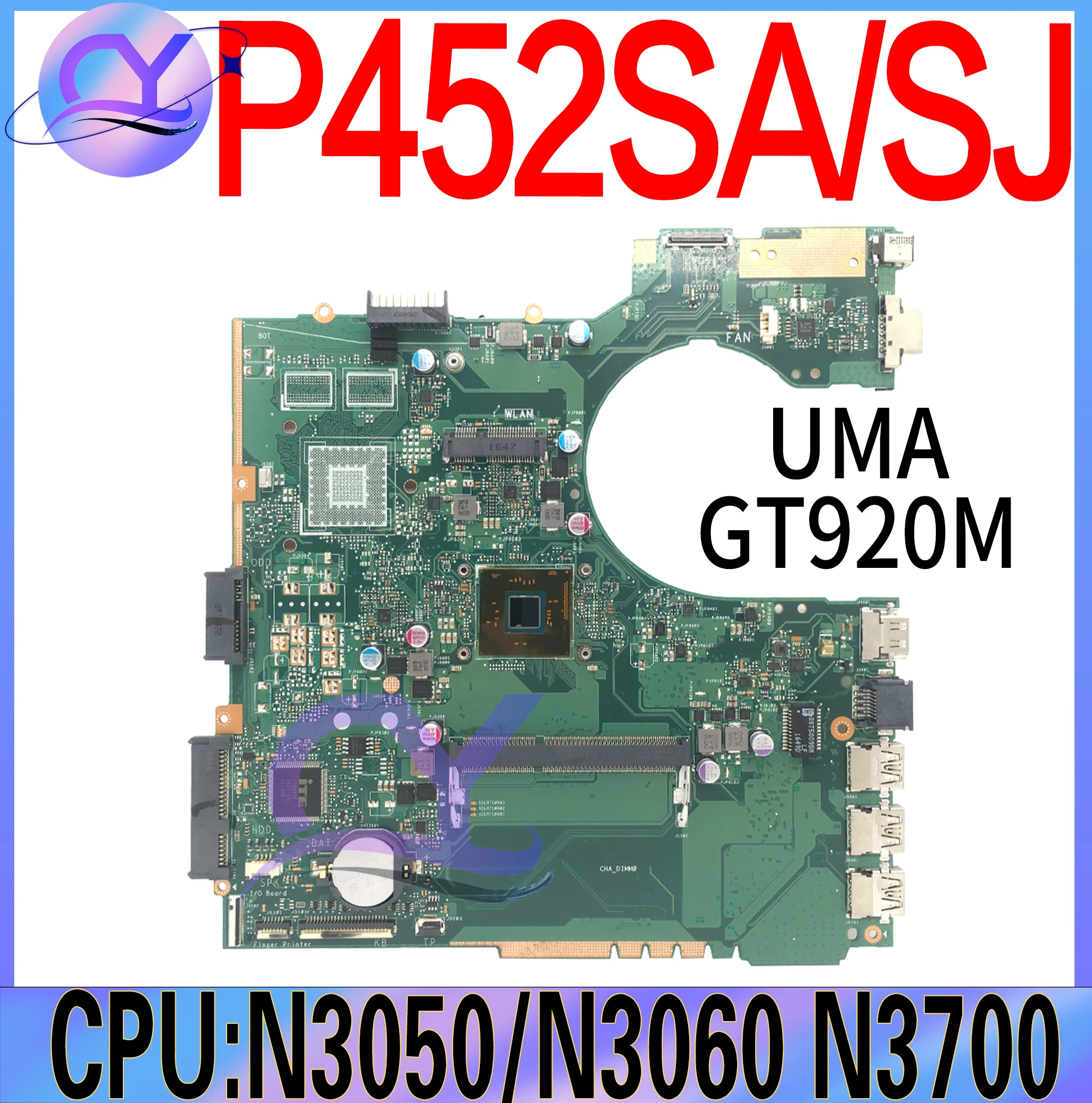 Материнская плата P452SA для ноутбука ASUS P452SJ P452S, материнская плата с DDR3L N3050 N3060 N3160 N3700 UMA или GT920M/V2G, 100% рабочий