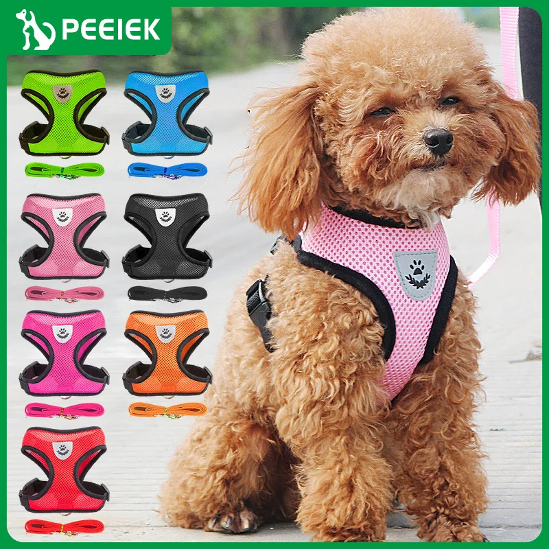 

PEEIEK Cat Dog Adjustable Harness Vest Walking Lead Leash for Puppy Dogs Collar Mesh Harness for Small Medium Dog Pet Supplies