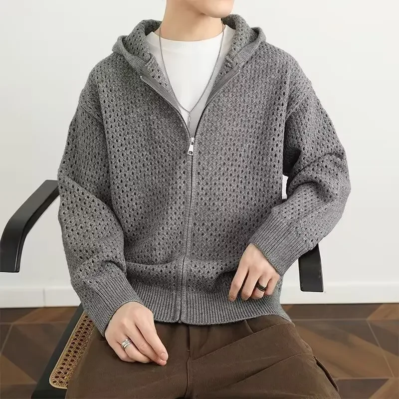 Свитер мужской свободного покроя с полым дизайном осенне-весенний модный стиль в