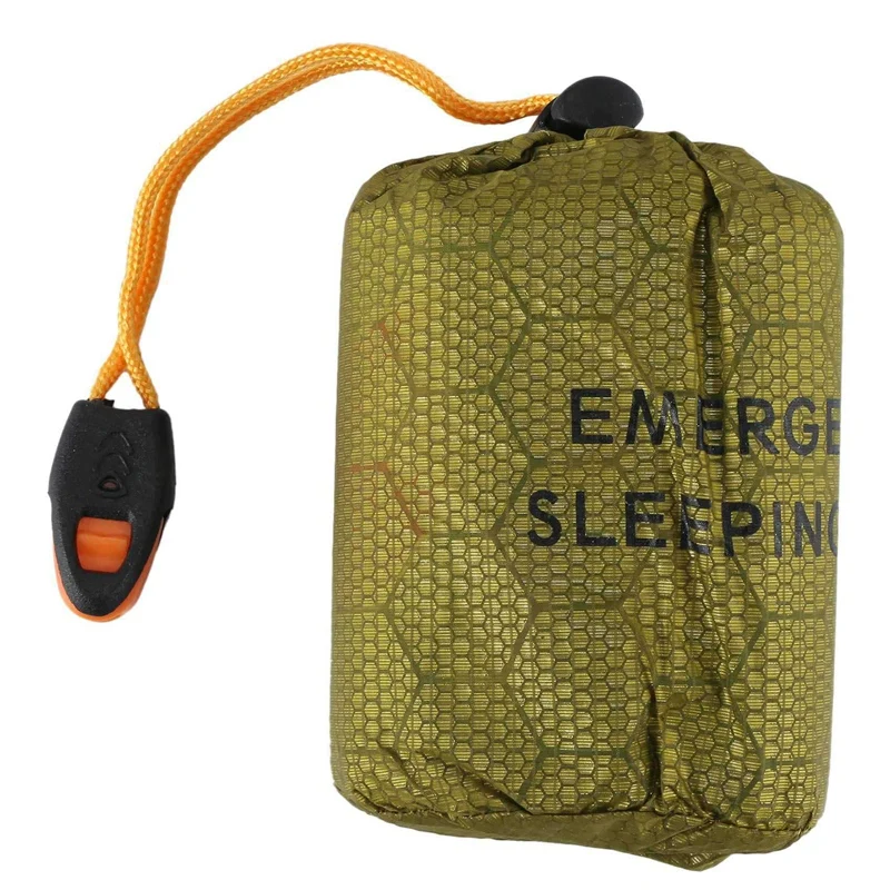 

2X Emergency Sleeping Bag Bivy Sack With Whistle Outdoor Survival Sleeping Bag Thermal Blanket For Camping Backpacking