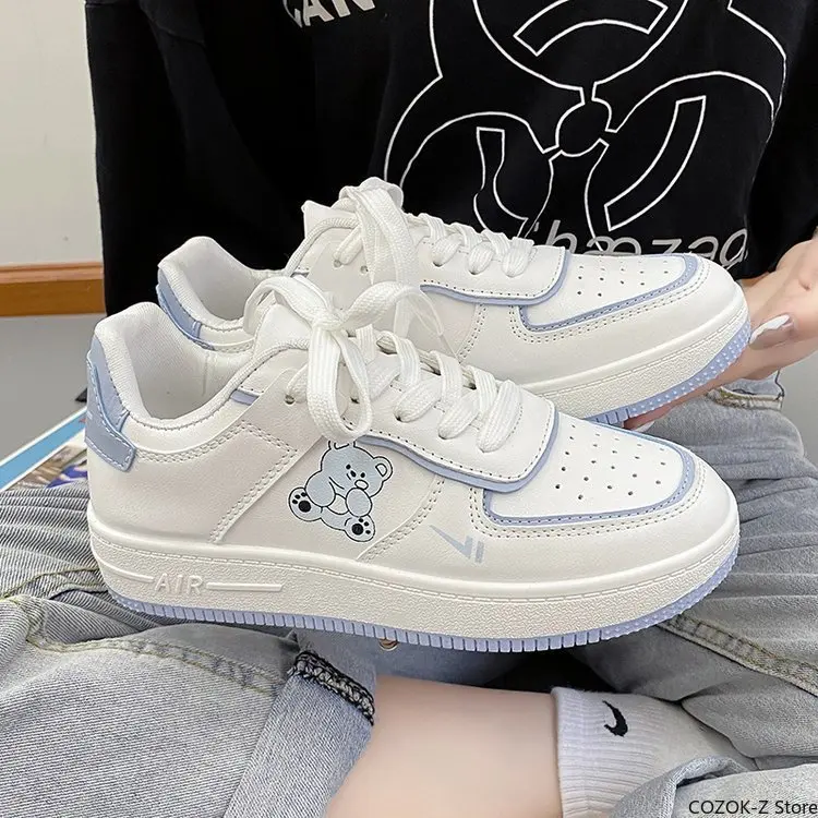 

2021 New Korean Style Cartoon White Shoes for Students Ins Online Celebrity Skateboard Shoes Street Shot Fashion