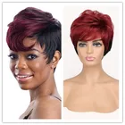 SuQ женский короткий парик, синтетические натуральные волосы для косплея вечеринки, вырезанные волосы, прямые волосы Омбре, черные, красные термостойкие парики для женщин