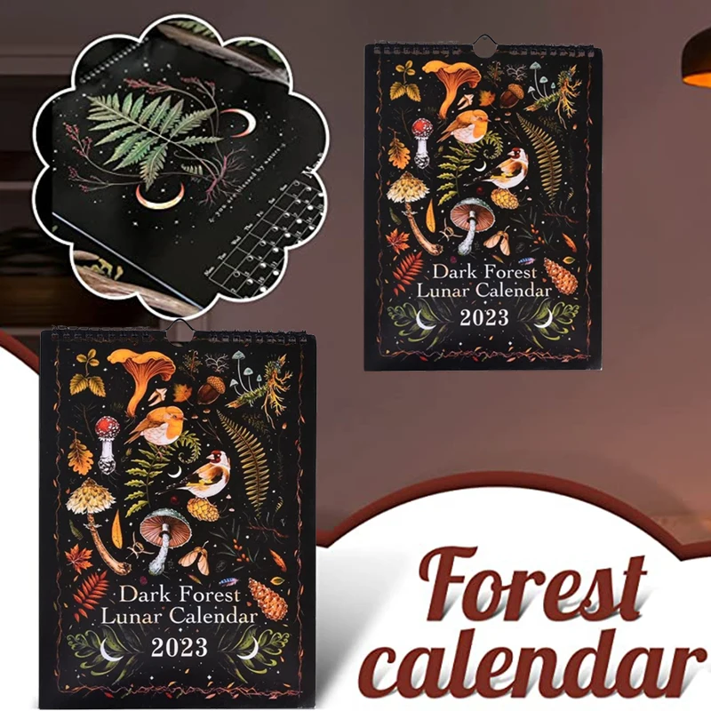 

Новинка 2023, календарь с лунным лесом и темным лесом, оригинальная иллюстрированная настенная Подвеска для офиса, дома, искусство, календарь ...