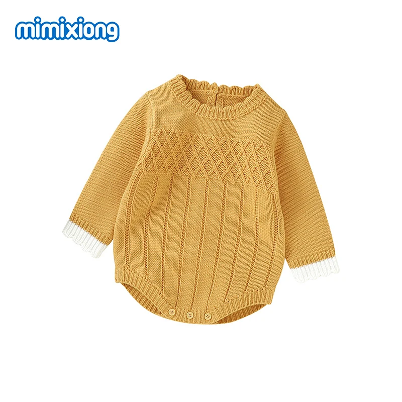 

Baby Bodysuits Autumn Yellow Long Sleeve Knitted Newborn Boy Girl Onesie Coveralls One Piece Infant Netural Outfit Clothes 0-18m