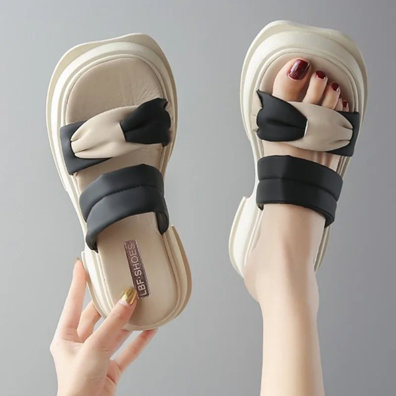 2023 Summer Versatile Sandals, Wearing Slippers Outside, Beach Shoes, Matching Skirts, One Line Drag, Thick Sole, Simple