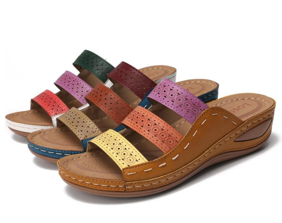 

Ladies Wedge Sandals Platform Shoes Flat Nonslip Beach Shoes Polyurethane Low Help Roman Style Fashion Solid Color Breathable