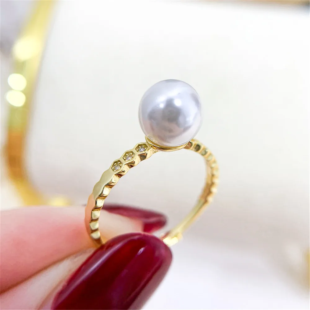 

Fashionable gold silver ring with empty DIY pearl accessories S925 sterling silver jewelry suitable for 7-9mm beads