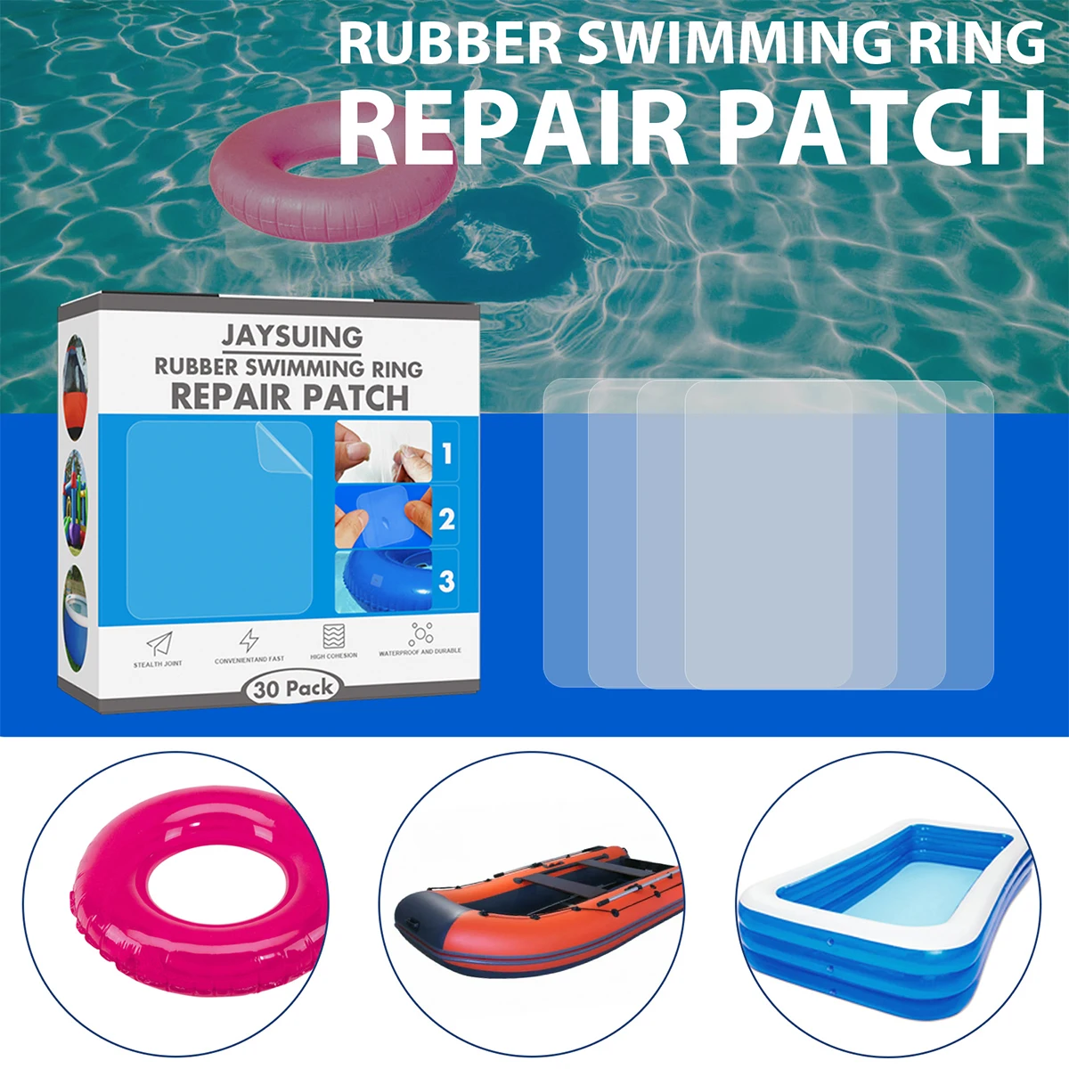 

30pcs Swimming Ring Patch Repair Kit Inflatable Products Repair Patches For inflatable boat/sofa/raft/kayak Pool Accessories