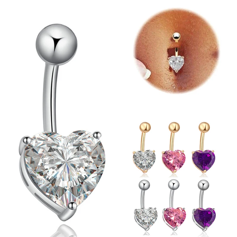 

Fashion Love Heart Belly Button Rings Bar Cubic Zirconia Surgical Steel Piercing Sexy Body Jewelry for Women CZ Navel Piercing
