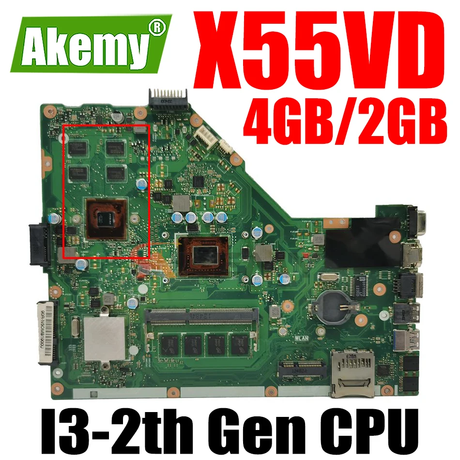 

X55VD Notebook Mainboard for ASUS X55VD X55V X55C X55VDR Laptop Motherboard Mainboard I3-2th Gen CPU 4GB 2GB RAM